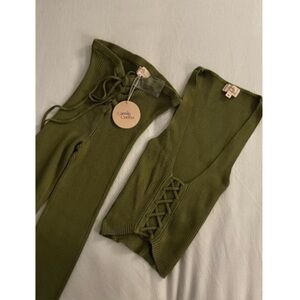 Camila Coelho Artemis Lace Up Knit Pant and Top Set in Rosemary Green- Size XS